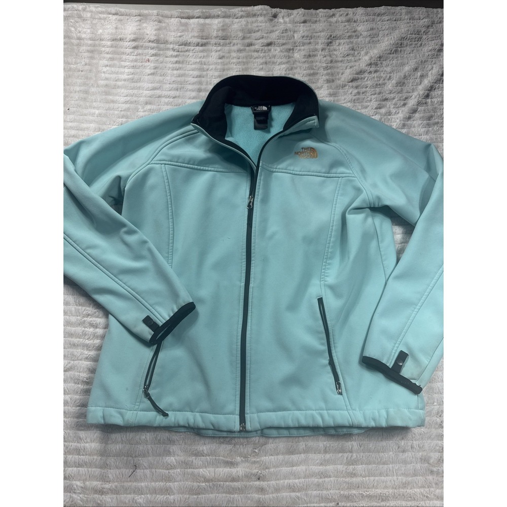 The North Face Women XL Jacket‎ Teal Blue Full Zip Softshell Fleece Lined